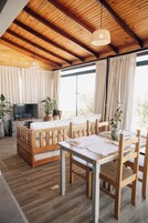 Deluxe Chalet | Living area | 40-inch Smart TV with digital channels, TV, fireplace