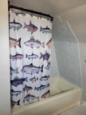 Shower, towels, toilet paper