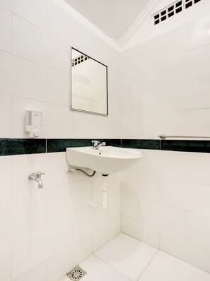 Standaard tweepersoonskamer | Badkamer | Een douche, handdoeken