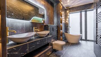 Bañera, secador de pelo, toallas