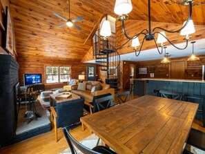 TV, fireplace, offices