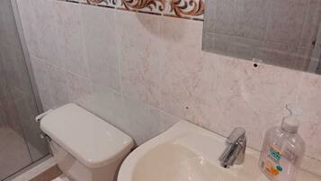 Een douche, een bidet, handdoeken