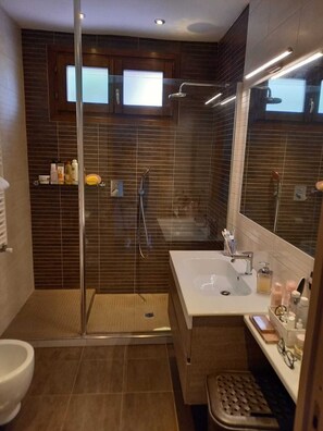 Suihku, hiustenkuivaaja, bidee, pyyhkeet