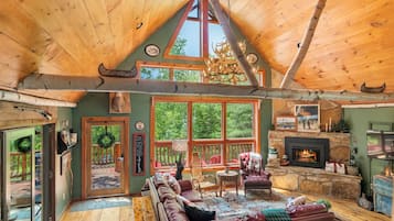 Una Smart TV, una chimenea, libros