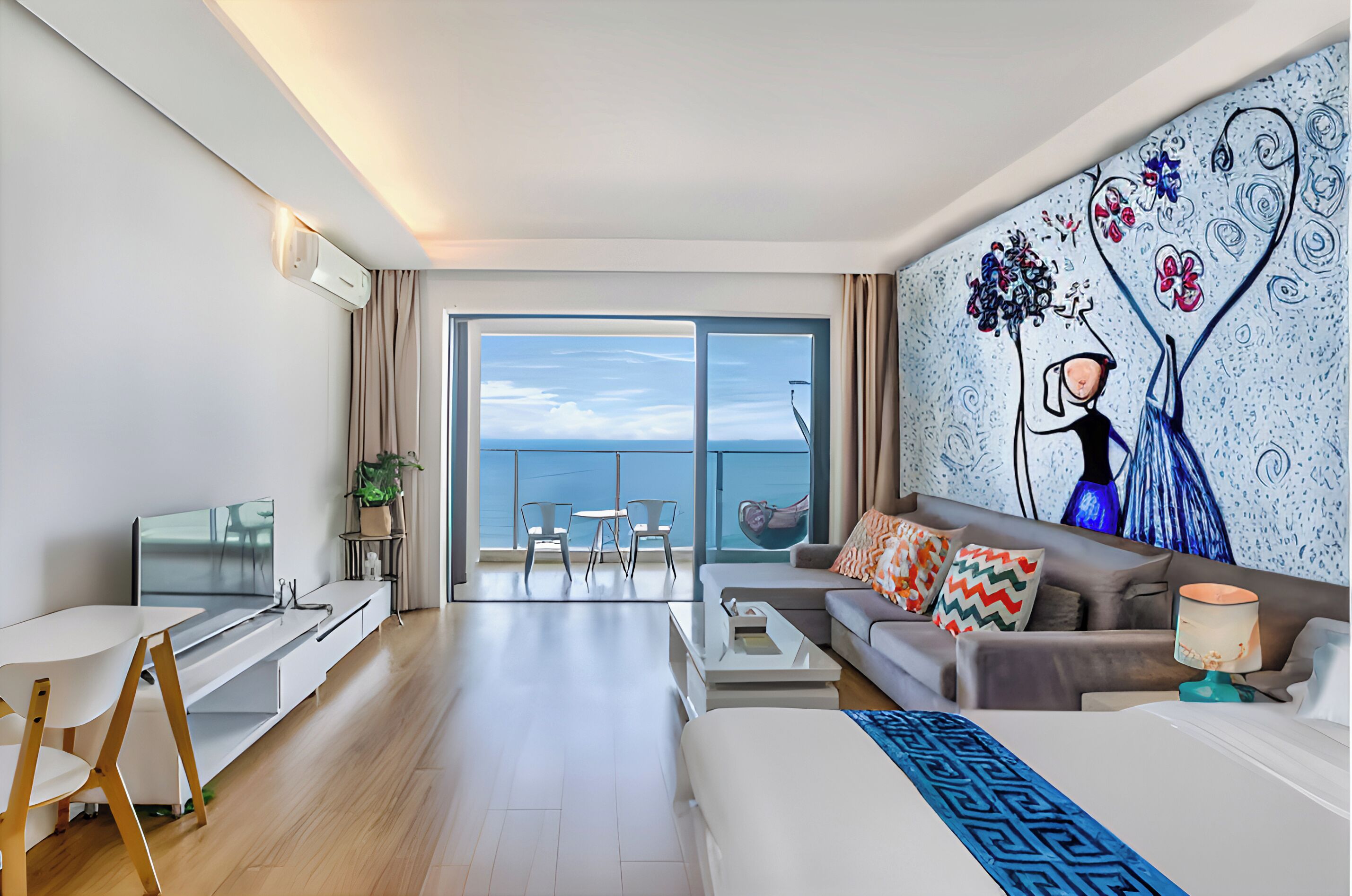 Apartamento elite, 1 cama Queen, vista para o mar | Roupas de cama premium, edredons de pluma