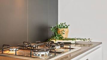 Lemari es, microwave, oven, dan kompor