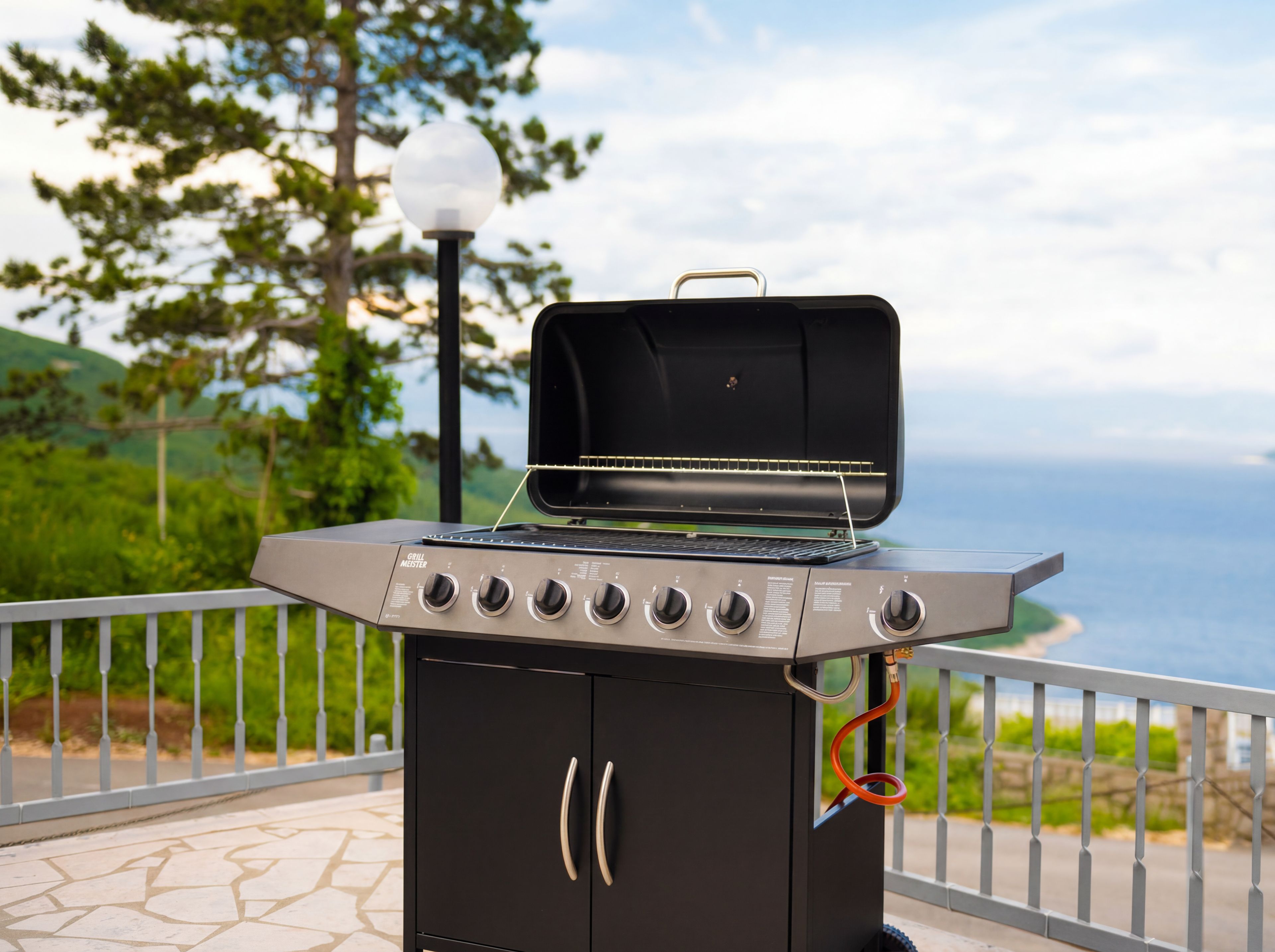 Ein Grill mit Blick auf das Meer.