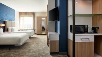 Desk, laptop workspace, free WiFi, bed sheets