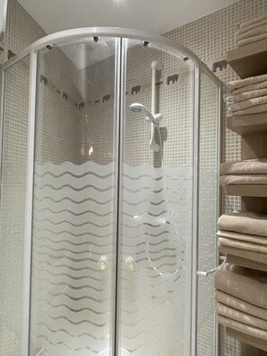Dusche, Haartrockner, Handtücher