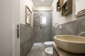Regadera, secadora de cabello, bidet, toallas 