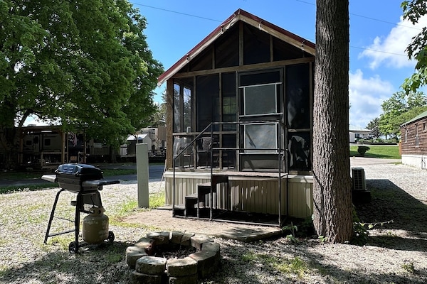 Cabin Exterior with Firepit and BBQ Grill