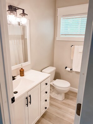 Hair dryer, towels, toilet paper