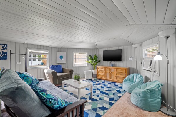 Smart TV, foosball, books