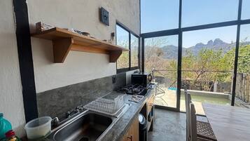 Chalet | Private kitchen | Full-size fridge, microwave, espresso maker, electric kettle