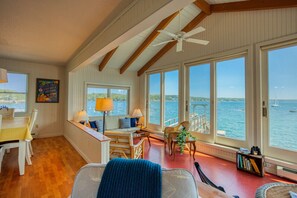 TV, books - Oceanfront with private dock and float. Three bedroom, two bathroom cottage on Linekin Bay (Boothbay Harbor)