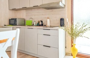 Fridge, stovetop, coffee/tea maker