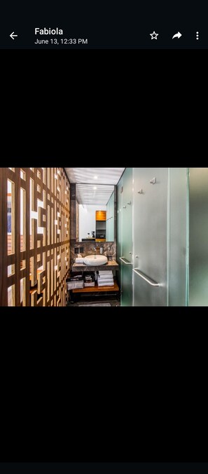 Secadora de cabello, toallas, jabón, papel de baño