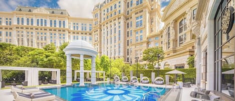 Indoor pool, seasonal outdoor pool, pool umbrellas