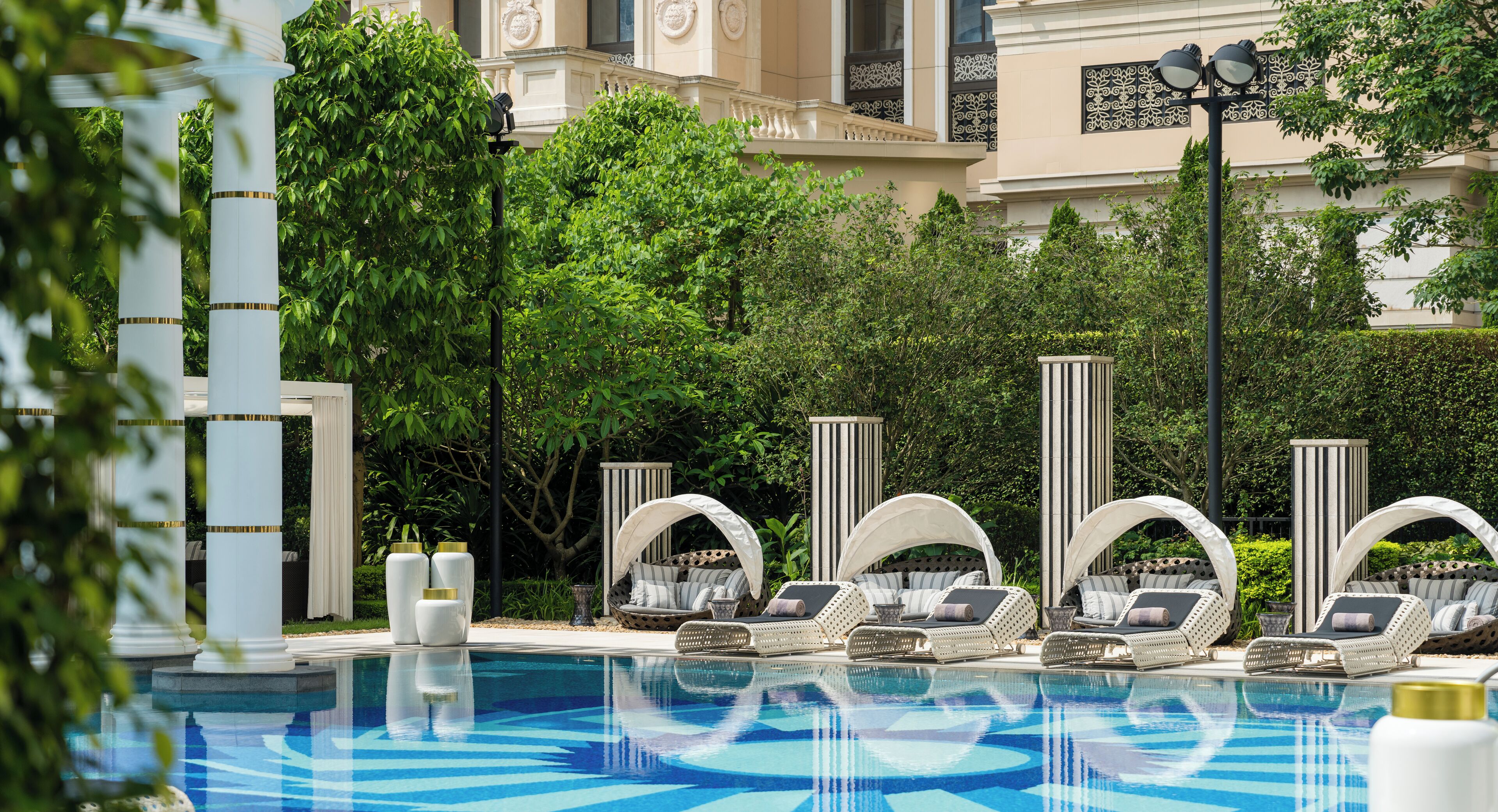 Indoor pool, seasonal outdoor pool, pool umbrellas