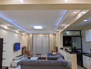 Superior appartement, 1 slaapkamer, en-suite badkamer | Luxe beddengoed, bedden met traagschuimmatrassen