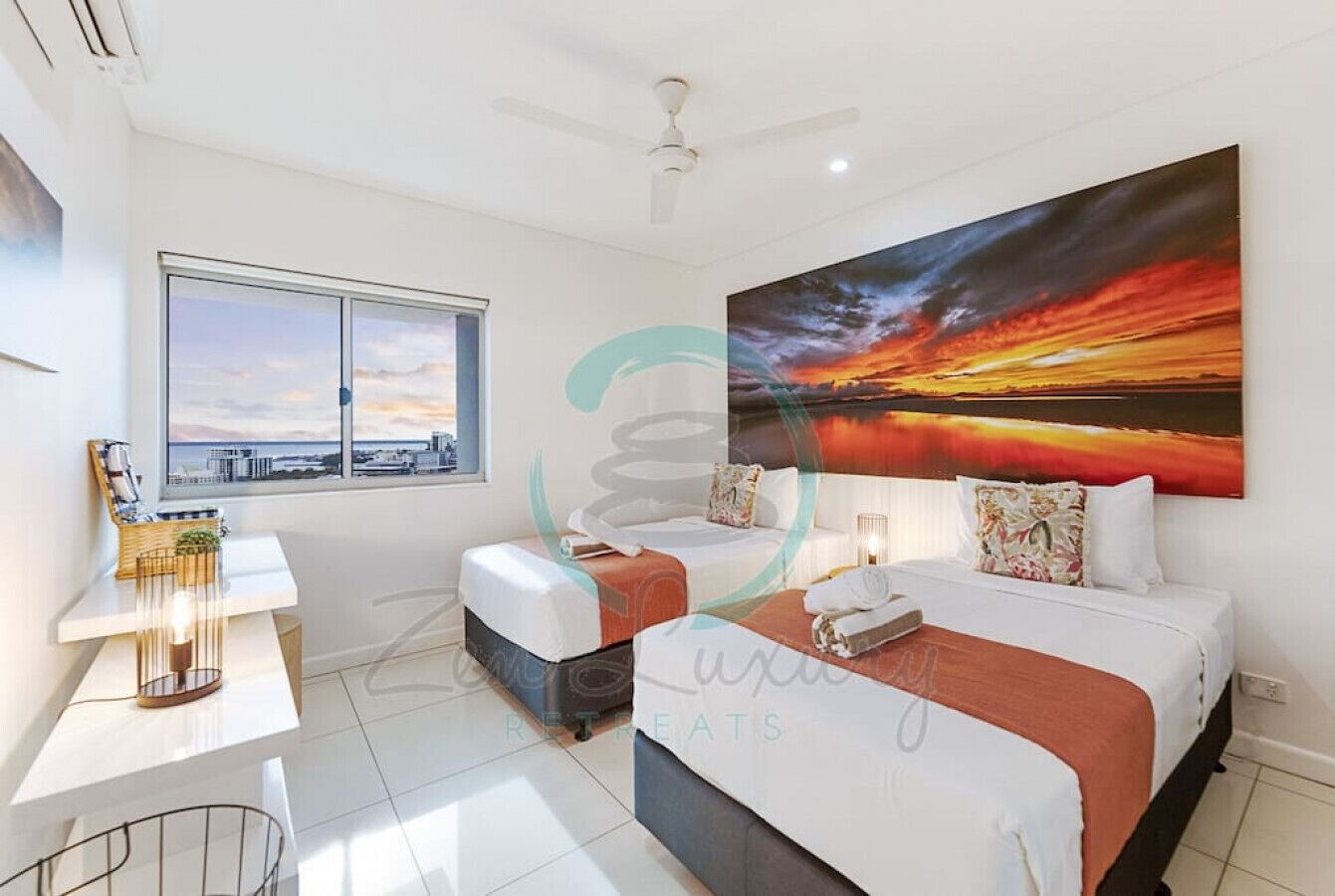 3 bedrooms, desk, laptop workspace, iron/ironing board