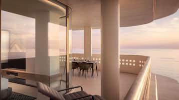 Suíte executiva, 1 cama de casal, vista para o oceano | Roupas de cama premium, escrivaninha, espaço de trabalho para notebook