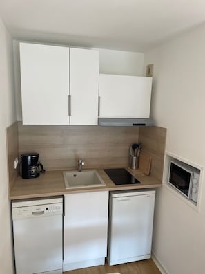 Réfrigérateur, micro-ondes, plaque de cuisson, lave-vaisselle