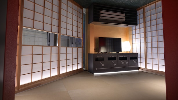 A traditional Japanese room with sliding doors, a modern cabinet, and a ceiling vent. - ELE Cabin Shinjuku Kabukicho (Tokyo)