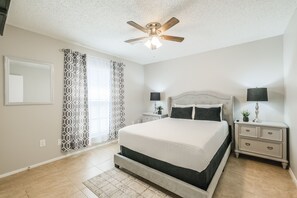 4 bedrooms, desk, iron/ironing board, travel cot