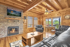 Smart TV, fireplace, video games, DVD player