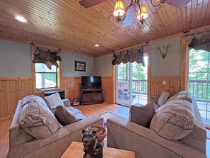 TV, fireplace, table football