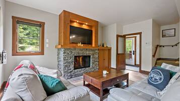 Smart TV, chimenea y estéreo