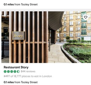 Story restaurant offers dining with a beautiful garden setting.