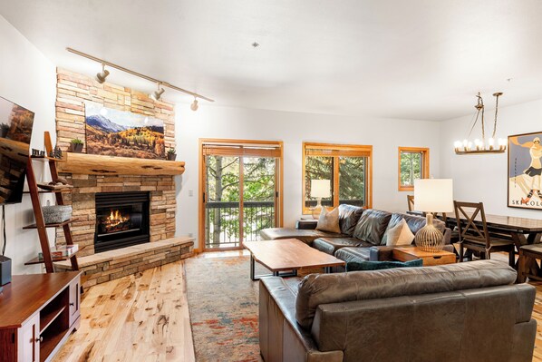 TV, fireplace