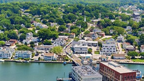 Aerial view - Historic 6-Bed Pet-Friendly Home, Walk to Seaport (Stonington)