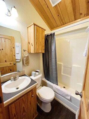 Bathtub, hair dryer - Two Bedroom Tiny Home Within Campground (Woodland Park)