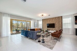 Flat-screen TV, foosball, offices