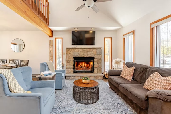 Smart TV, fireplace, video games, books