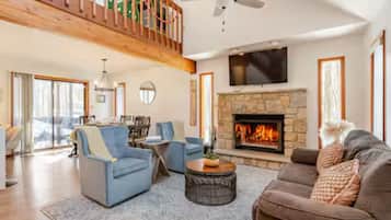 Smart TV, fireplace, video games, books