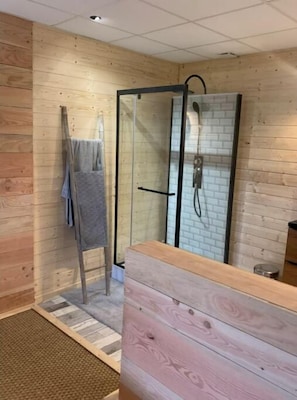 Shower, bidet, towels, soap