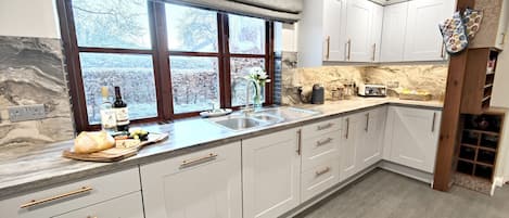 Fridge, dishwasher, electric kettle, toaster