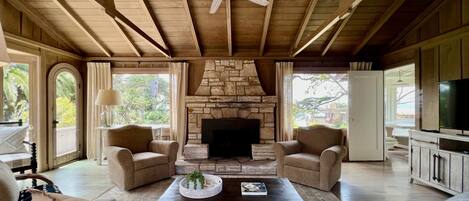 Smart TV, fireplace, computer monitors