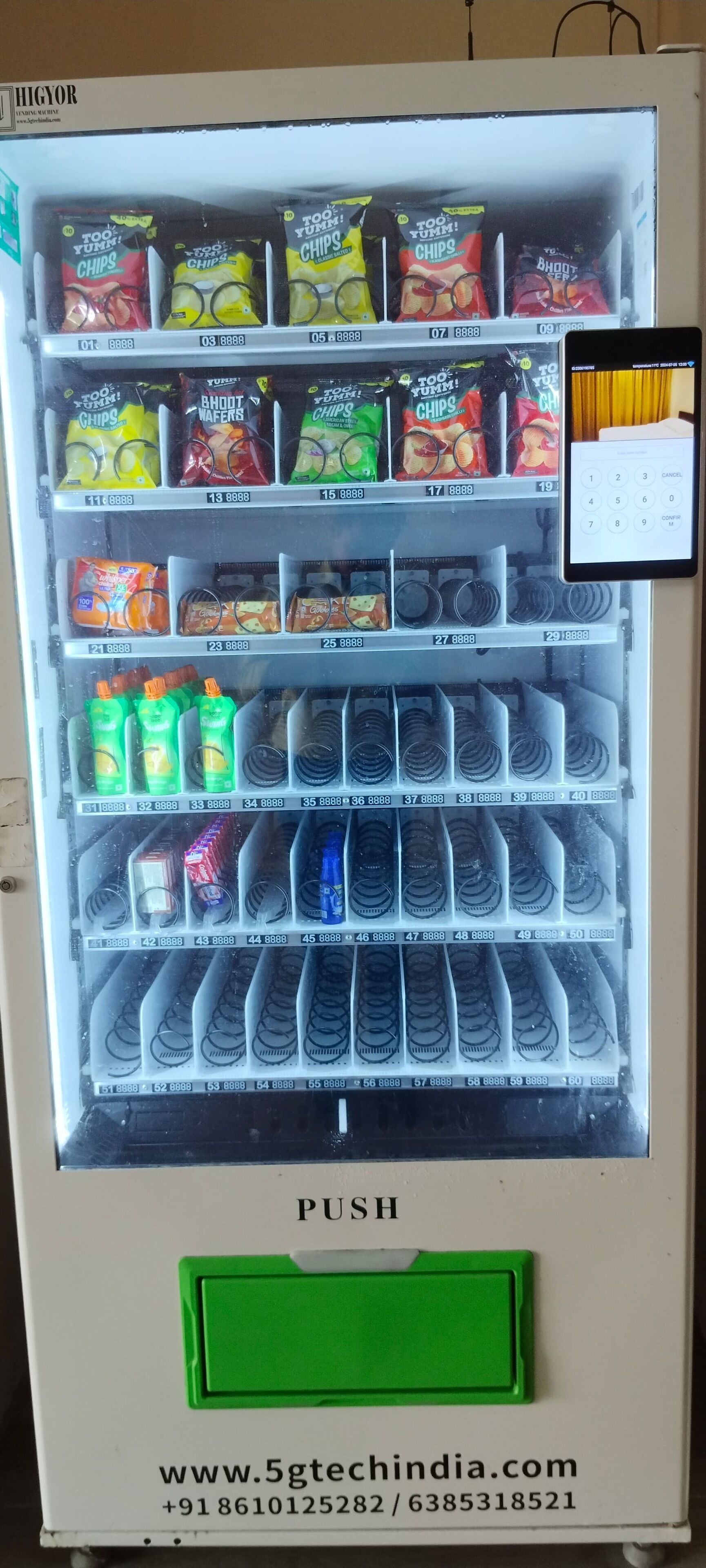 A vending machine stocked with snacks and drinks.