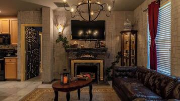 TV, fireplace, video games, offices