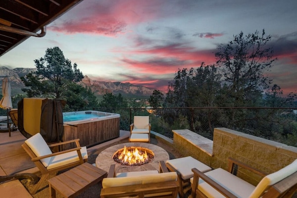 Private deck with hot tub and fire pit