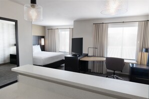 Premium bedding, pillowtop beds, desk, laptop workspace