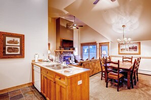 TV, fireplace, offices - River Run Village |  Cozy 1BR for 6 | Pool Access (Keystone)