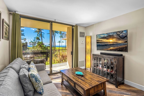 Luxury Condo, 1 Queen Bed with Sofa bed, Ocean View, Beachside | Living area | 80-inch Smart TV with cable channels