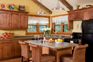 Full-size fridge, microwave, oven, stovetop