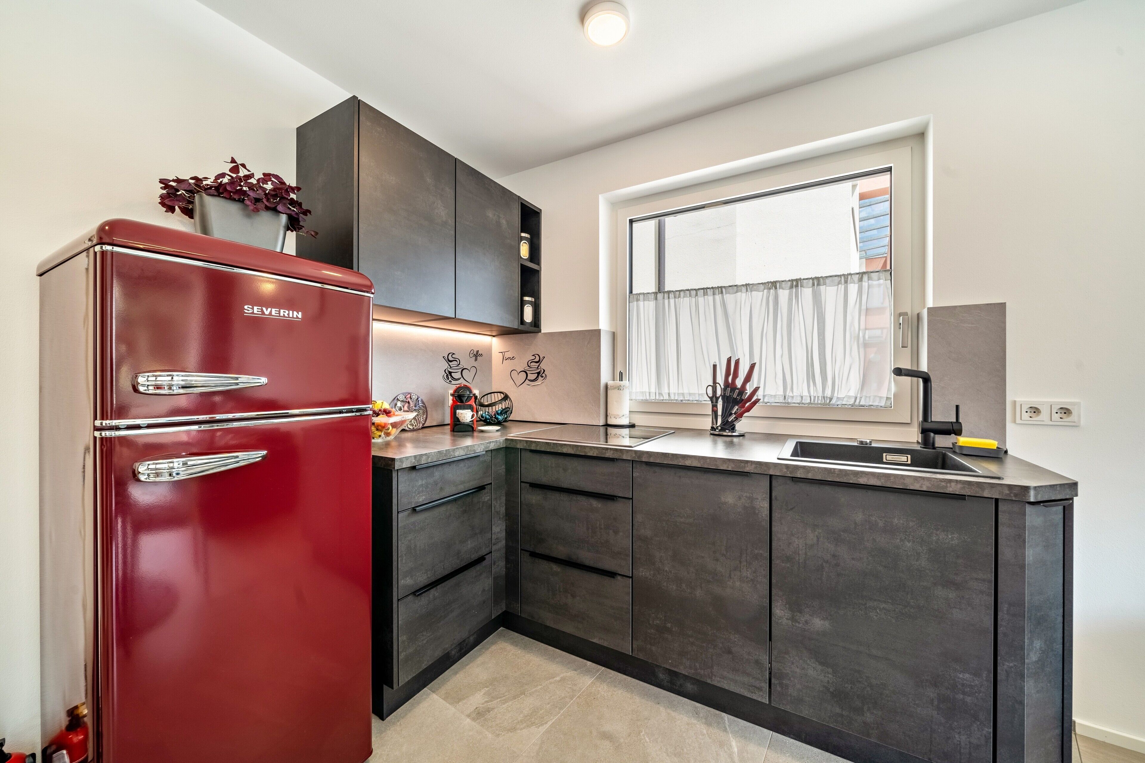 Kühlschrank, Mikrowelle, Herdplatte, Geschirrspüler